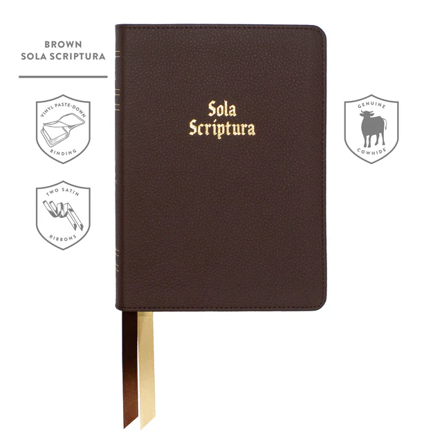 LSB - Legacy Standard Bible Portable Paragraph Reference, Red Letter - Paste-Down Cowhide Brown Sola Scriptura