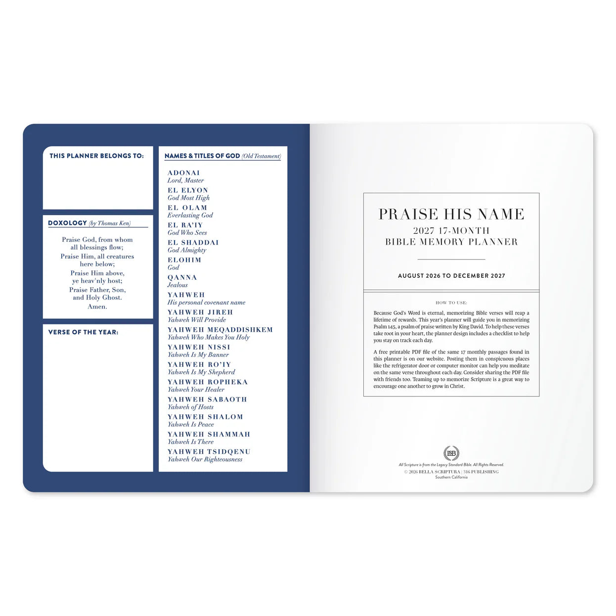 17-Month Bible Memory Planner (2027) - Navy Blue Edition