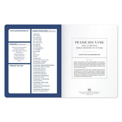17-Month Bible Memory Planner (2027) - Navy Blue Edition